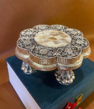 Pure Silver Flower Design Mother of Pearl Chowki