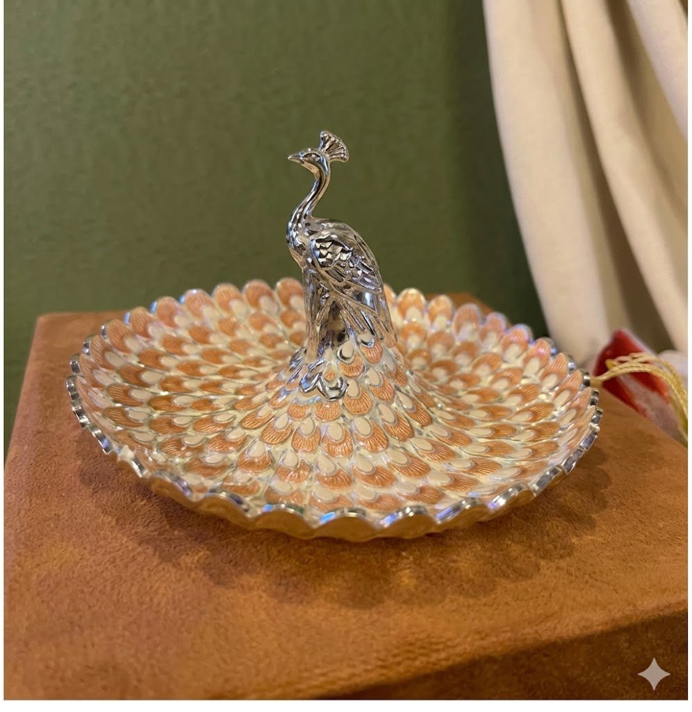 Enamel Peacock Feather Platter